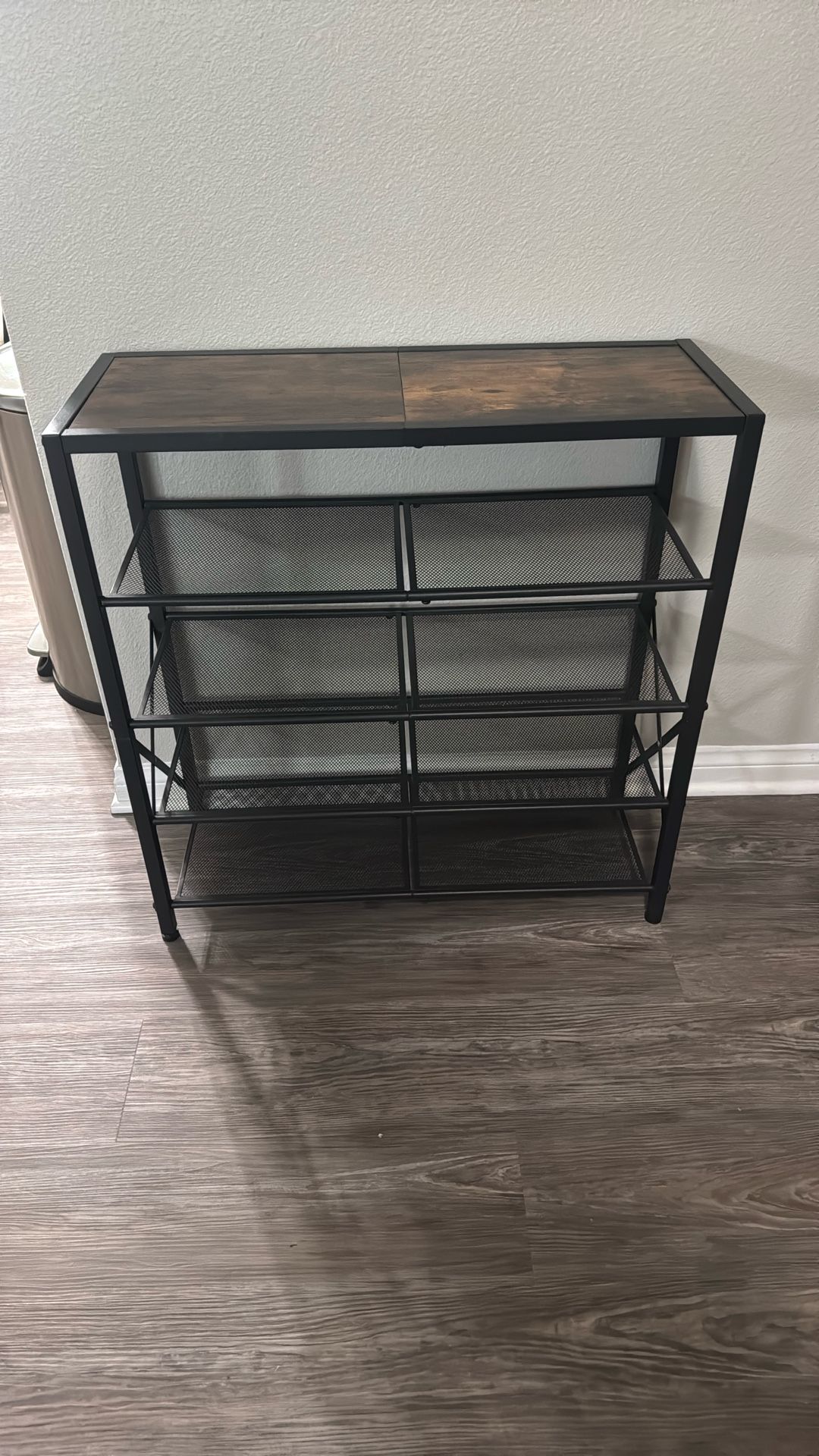 4-Tier Shoe Shelf with Solid Wood Top