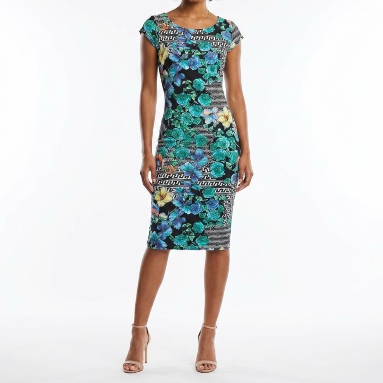 NEW YORK & COMPANY Maximalist Mixed Print Floral Geometric Sheath Midi Dress XS