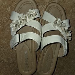 Leather Sandals Flowers  Adjustable 10