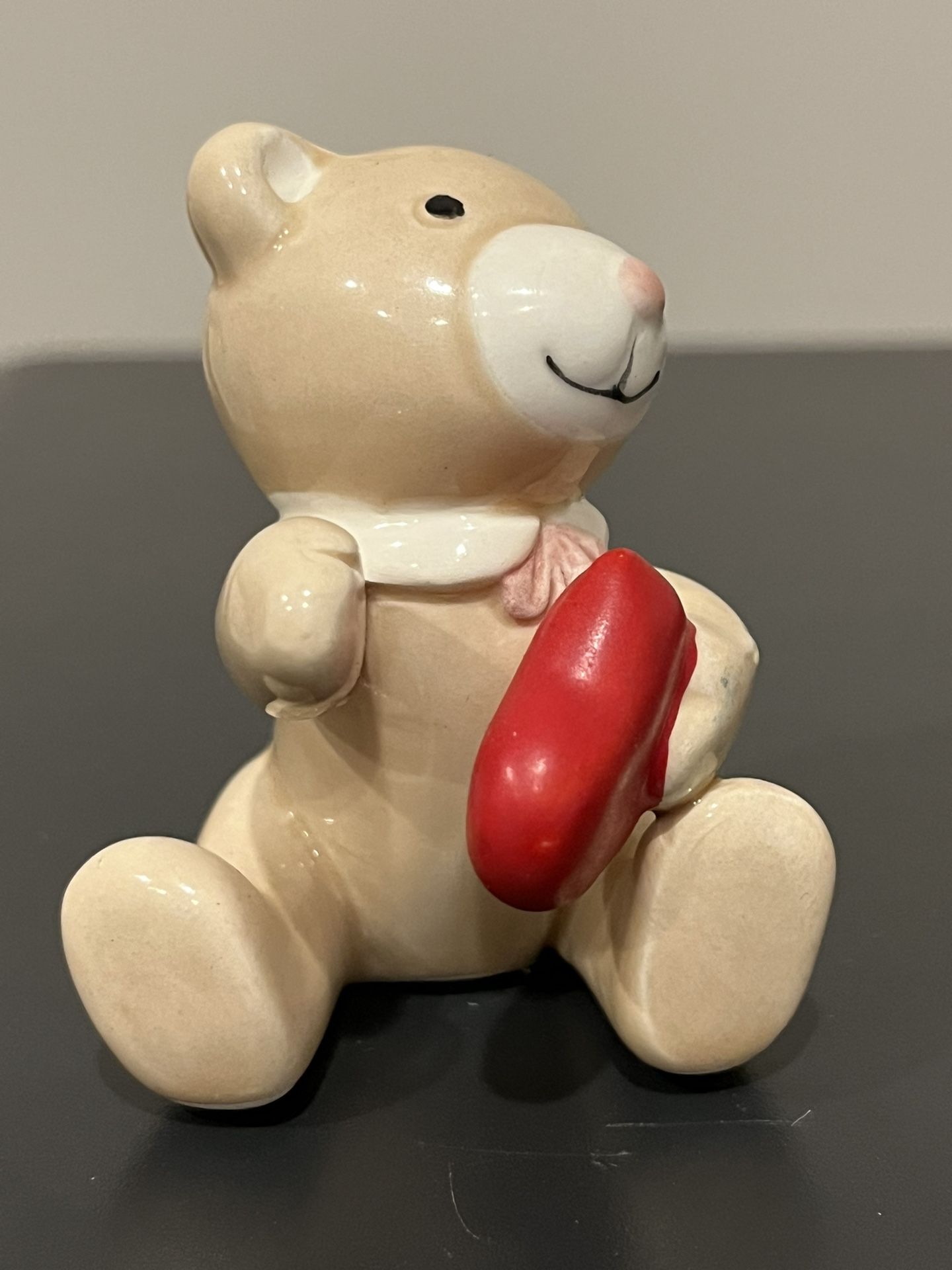 2.5” Porcelain Teddy Bear Holding A Red Heart By Omnibus