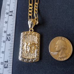 24" Gold Plated Dog Tag Pendant With Chain Set