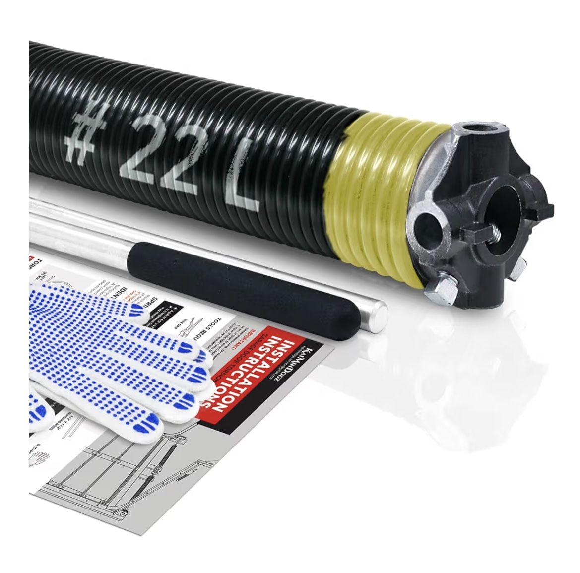 Left Hand Wind (Black Cone) 2" Garage Door Torsion Spring with Non-Slip Winding Bars & Gloves, High Precision Electrophoresis Black Coated, for Replac