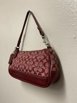 Red Coach Signature C Demi Leather and Canvas Y2K Shoulder Bag for