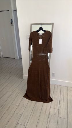 Woman, long crochet dress