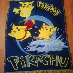 Vintage Pikachu Throw Blanket Tapesty 90s Pokemon Nintendo Made In USA 53"X42"