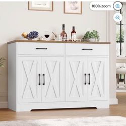 47"Farmhouse Sideboard Storage Cabinets , Coffee Bar  White D-5