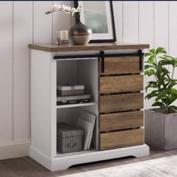 Rustic Farmhouse Storage Cabinet or TV Stand in Solid White & Rustic Oak(New In A Box)