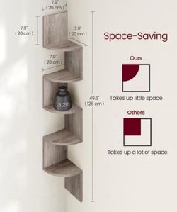 VASAGLE Corner Shelf Wall Mount 5-Tier Floating Corner  - Heather Greige