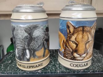 Budweiser Endangered Species Steins - African Elephant and Cougar
