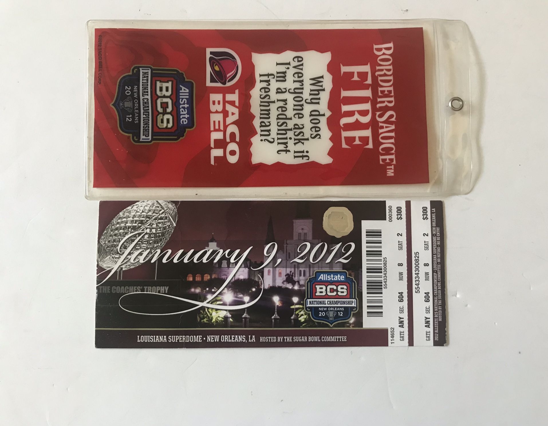 Good 2012 BCS National Championship Full Ticket, w ticket holder Alabama LSU!!