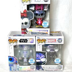 3 Funko Pop! Minnie Mouse 1312, Black Panther 1187, R2-D2 593 | Disney 100 Exclusive