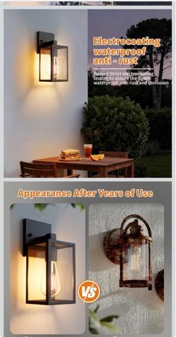 Modern Matte Black Outdoor Wall Lantern Light 2Pack- NEW