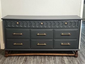 Vintage 9 Drawer Dresser - Dark Gray