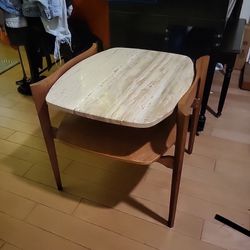 Walnut And Travertine Side Table Antique
