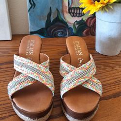 Brand New! Italian Shoemaker Colorful Wedge Sandals - Size 8.5
