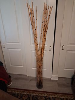Decorative Bamboo Stalks in Tall Glass Vase