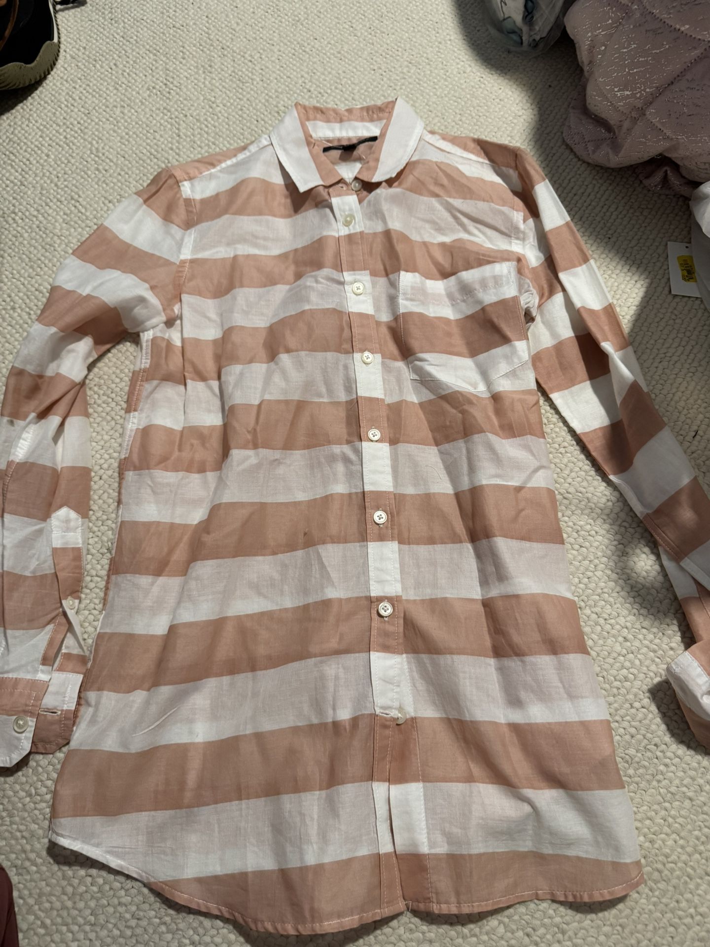 Nwot Womens Size Xs Banana Republic Salmon White Striped Shirt