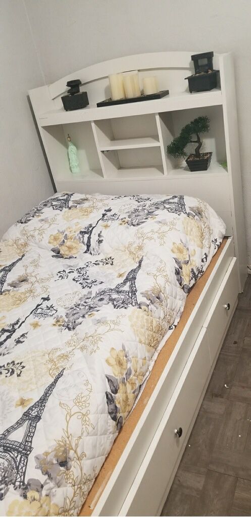 Twin Size Bed with Drawers with Lightly Used Mattress  $150