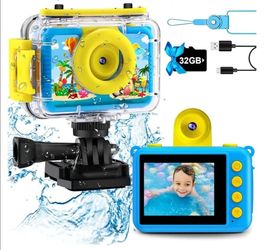 Kids Waterproof Camera - Christmas Birthday Gifts for Girls Boys Underwater Camera Children Digital Action Camera with 32GB SD Card, Pool Toys fo