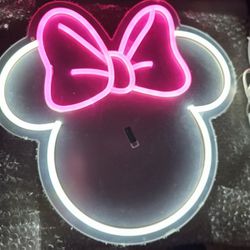 New! Minnie Mouse Neon Mirror USB-Powered with Dimmable LED White Light w/ Hot PINK 🎀 