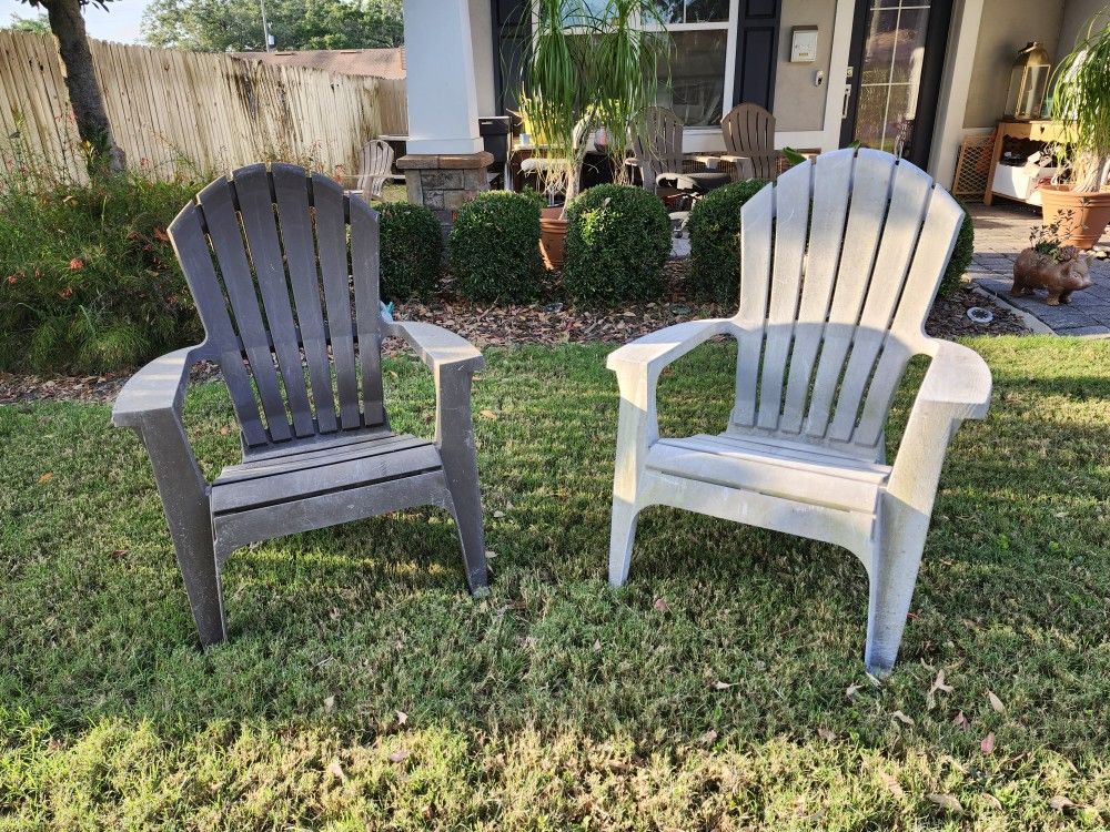 $20 For Both Plastic Brown And Light Brown Adirondack Chairs Patio Backyard