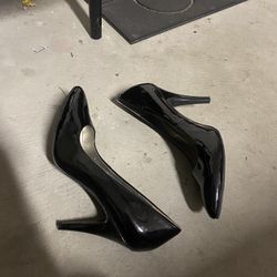 Black leather high heels 