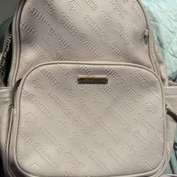 Juicy Couture Leather Blush Pastel Pink Logo Embossed Backpack AND Cloth Bag