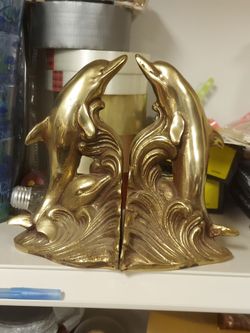 Vintage brass dolphin bookends