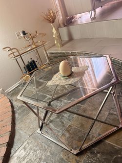 Hexagonal Glass Top Coffee Table set Chrome Frame