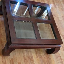 Beautiful Glass Coffee Table Cherry Wood