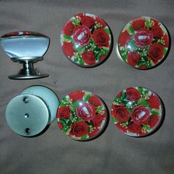 6 Pc Set Of Knobs3 Rose's Print