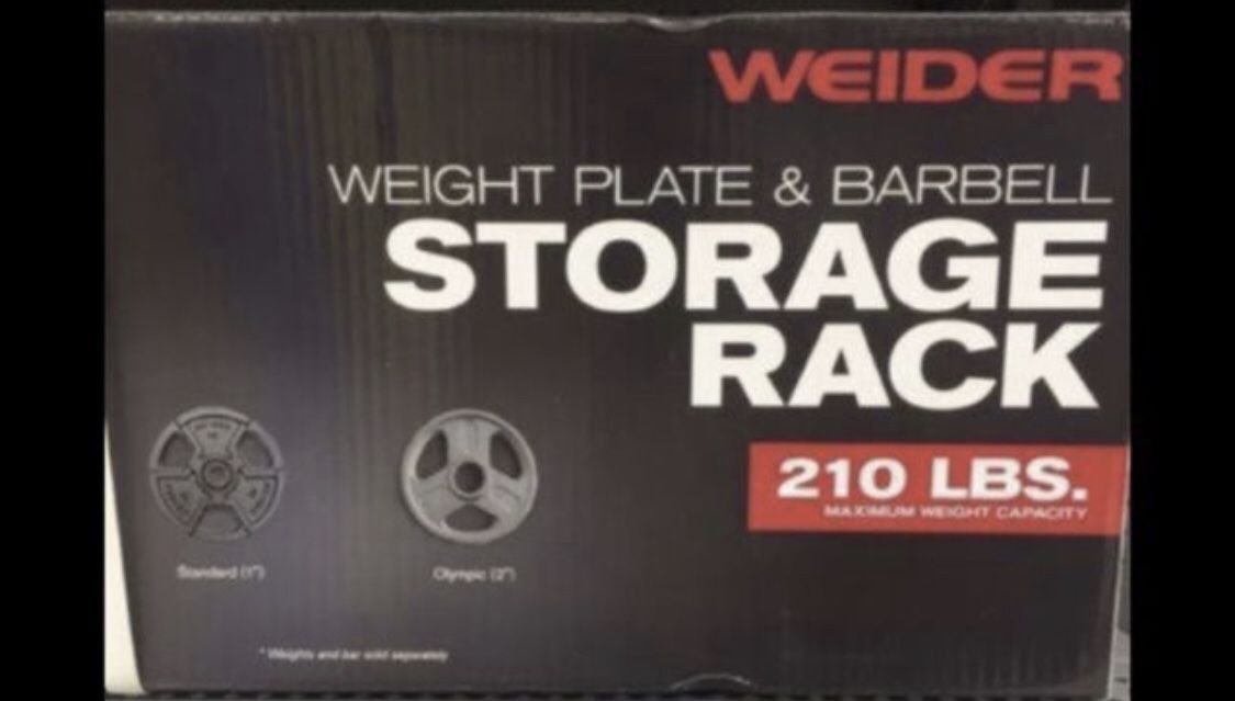 210 Lbs Weider Weight Plate And Barbell Storage Rack New Sealed