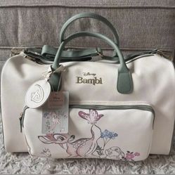 Disney Bambi Weekender Travel Duffle Bag Large Cream Green - NWT