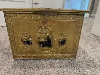 Vintage Brass Tinder Box, Frigate Pattern, Coal Box