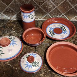 Signed Set Of Red clay Pottery Dishes - Casseroles