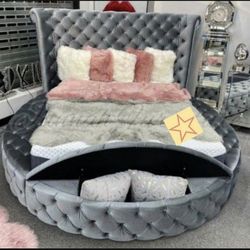 NEW QUEEN AND KING SIZE ROUND STORAGE BED WITHOUT MATTRESS AND FREE DELIVERY
