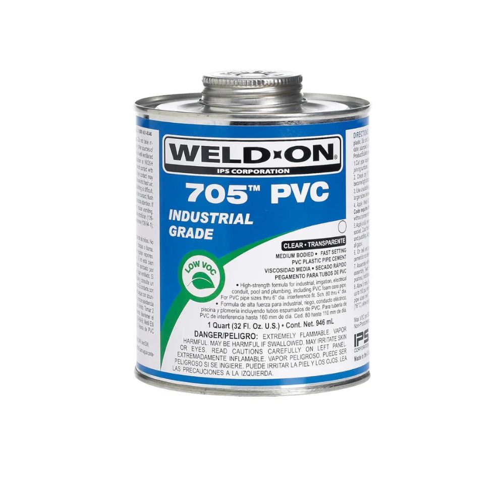 Weld-On 705 Industrial Grade PVC Medium-Bodied High Strength Solvent Cement 32 fl oz - Clear