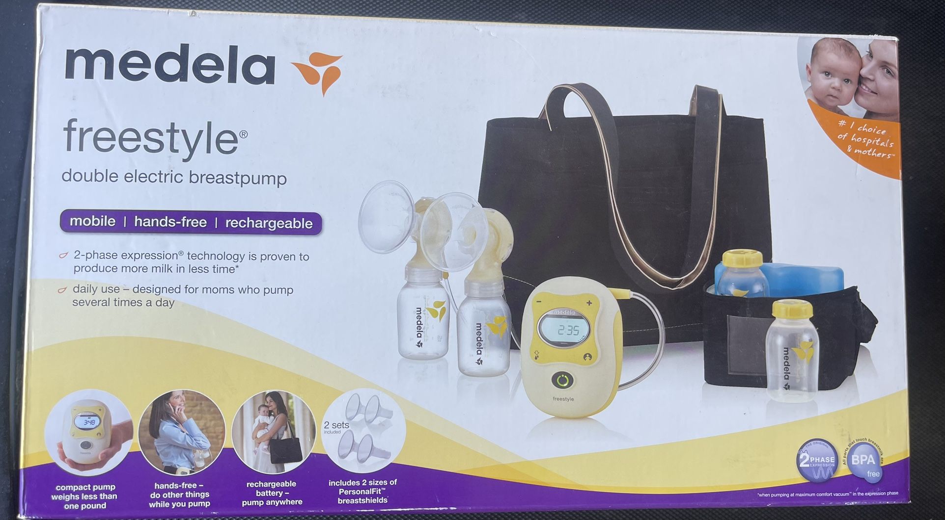 Medela Freestyle Breast Pump-Brand New, In Sealed Box W/ Shoulder Bag And Accessories