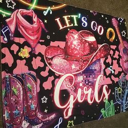 Pink “Lets Go Girls” western backdrop 60” x 82”