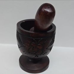 Hand-Carved Wooden Mortar and Pestle