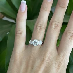 3 Stone Moissanite Diamond Engagement Ring 