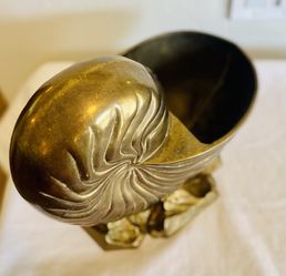 Large Vintage Modernist Brass Nautilus Sea Shell Sculpture, Vase