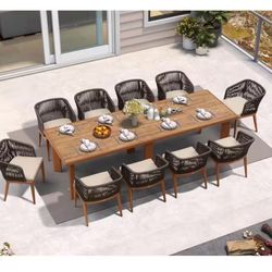11-Piece Aluminum Wicker Dining Table and Armchair