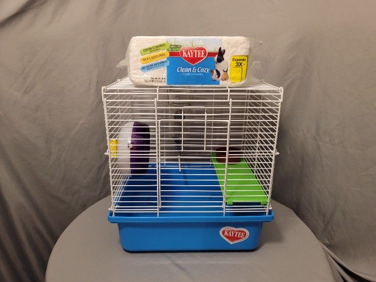 Kaytee My First Home Pet Hamster Habitat with Bedding, Water Bottle, Food Bowl, and Running Wheel 
