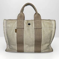 Hermes Toile Fourre-Tout PM Neutrals Handle Tote Bag H Canvas White Orange Nylon