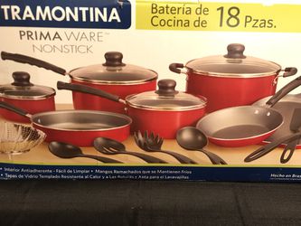 Tramontina PrimaWare 18-Piece Nonstick Cookware Set, Red