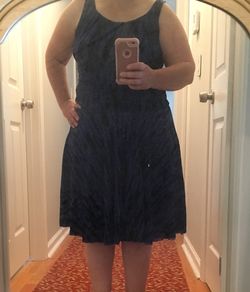 Sleeveless blue and black stretchy medium dress below knee