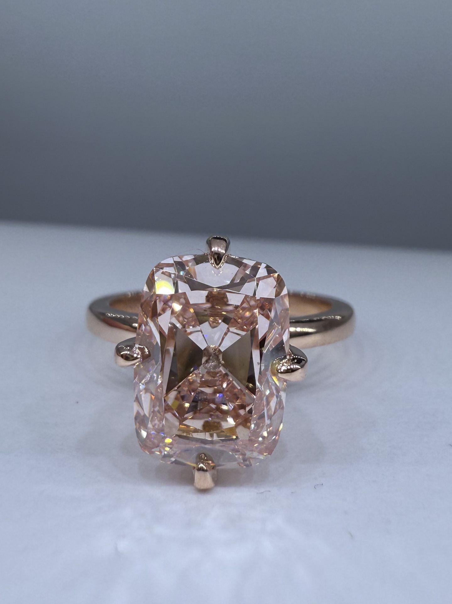 4.02 carat fancy pink antique cushion lab diamond compass prongs engagement ring