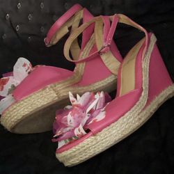 Pink 4” Flower Wedge Heels In New Condition. Size 7. $10 pickup/$13 shipping