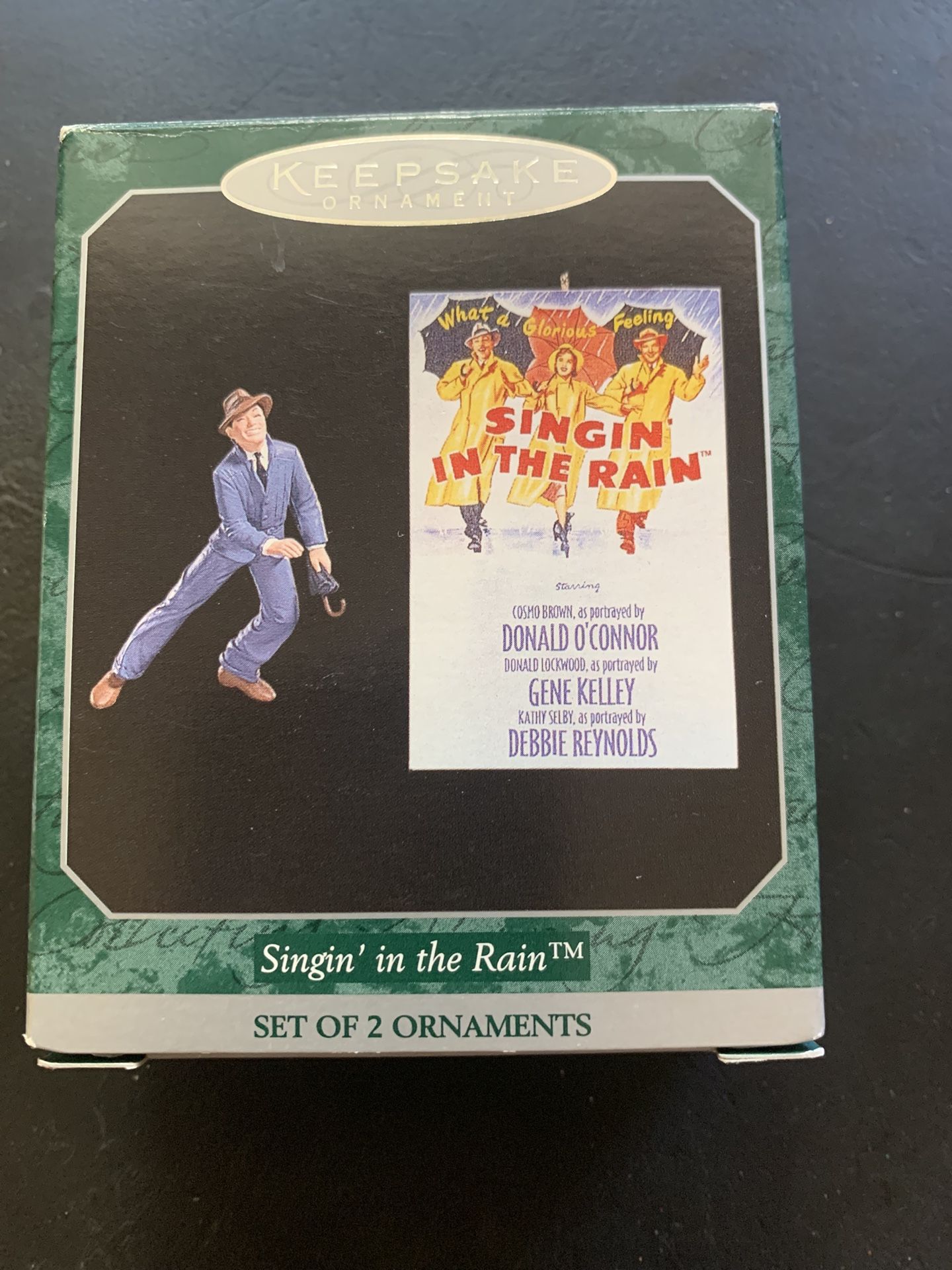Hallmark Christmas Keepsake Gene Kelley Singin’ In The Rain 2 Ornament Set 1998